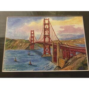 Golden Gate Bridge San Francisco Watercolor Art Print Signed by Carlos Cuzma